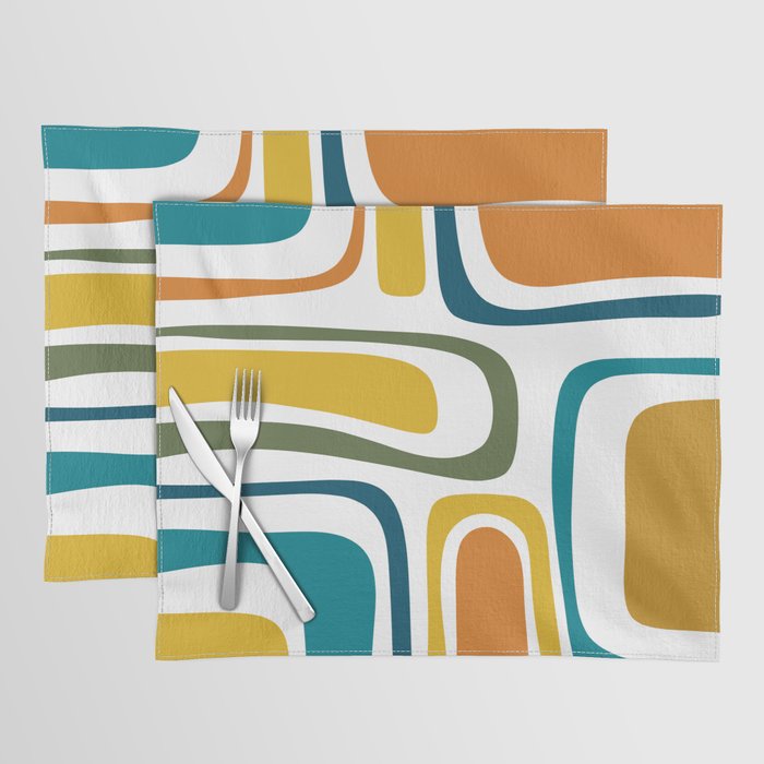 Palm Springs Midcentury Modern Abstract in Moroccan Teal, Orange, Mustard, Olive, and White Placemat