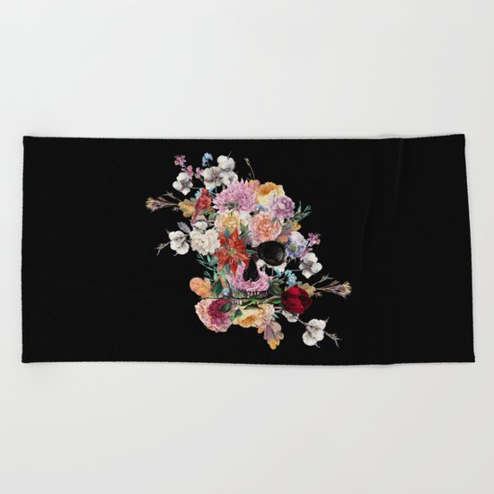 Skull and Flowers Beach Towel