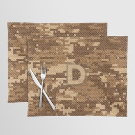 Personalized  D Letter on Brown Military Camouflage Army Commando Design, Veterans Day Gift / Valentine Gift / Military Anniversary Gift / Army Commando Birthday Gift  Placemat