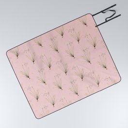 Vintage Allium Straitum Botanical Pattern on Pink Picnic Blanket