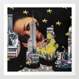 Under the City Art Print | Curated, Blackmermaid, Underthesea, Surrealart, Collage, Octopus, City, Mermaid, Starfish, Hairfashion 