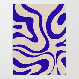 Modern Liquid Swirl Abstract Pattern Square in Cobalt Blue Poster