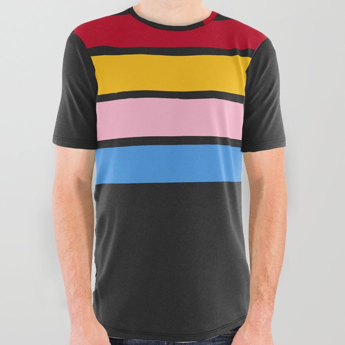 4 Colorful Abstract 70s Style Retro Stripes on Black - Nuulah All Over Graphic Tee