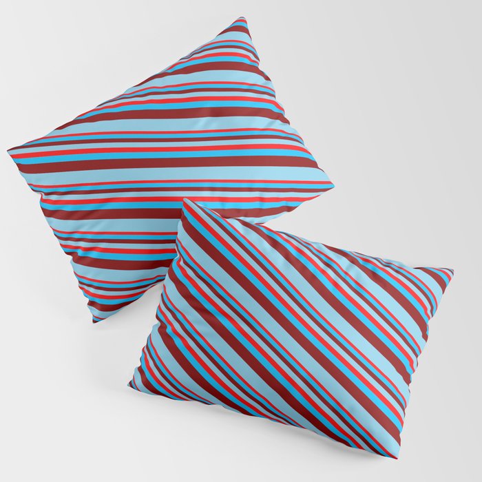 Red, Deep Sky Blue, Maroon & Sky Blue Colored Lined/Striped Pattern Pillow Sham
