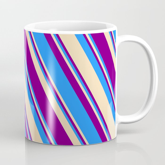 Blue, Tan, and Purple Colored Striped Pattern Coffee Mug