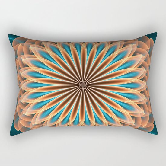 Floral mandala in orange and blue Rectangular Pillow