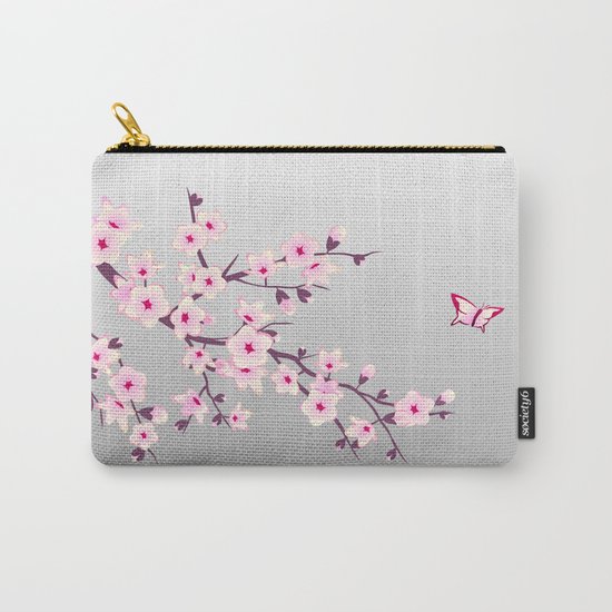 Cherry Blossoms Pink Gray Carry-All Pouch