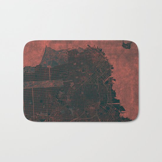 San Francisco Map Red Bath Mat
