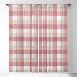 Gingham Plaid Pattern (red/tan/white) Sheer Curtain