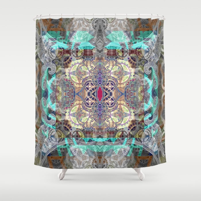 Ruby in the Mists of Time Boho Soul Glow Mandala Shower Curtain