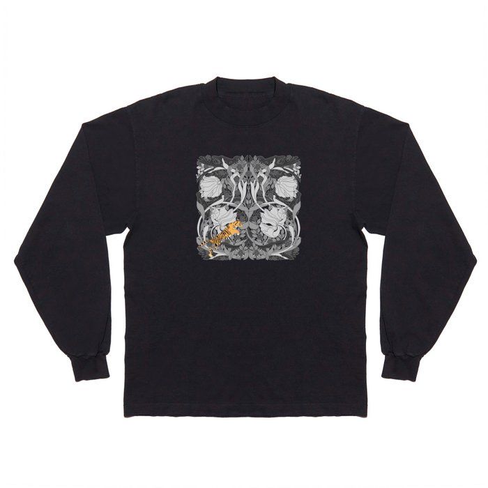 William Morris floral pattern with Tiger Achromatic Long Sleeve T Shirt
