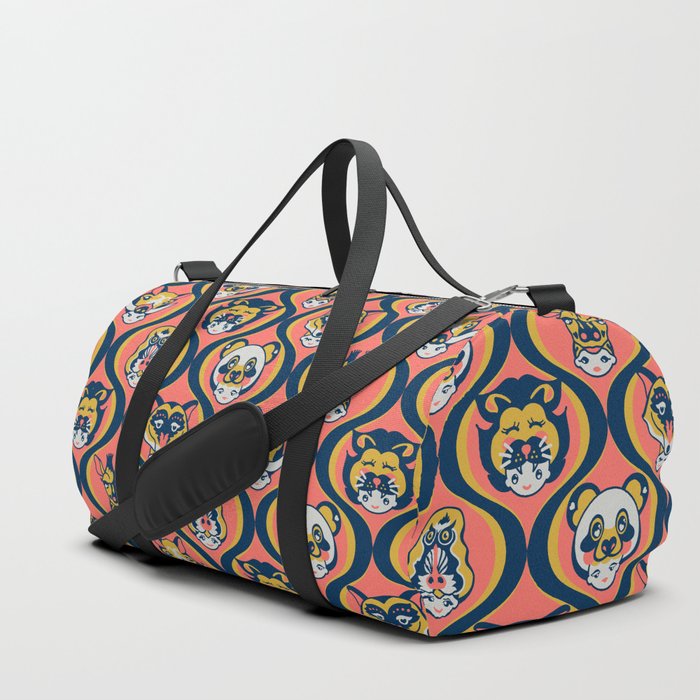 Baby Face Wearing Animal Hats Pattern - Coral Color Duffle Bag