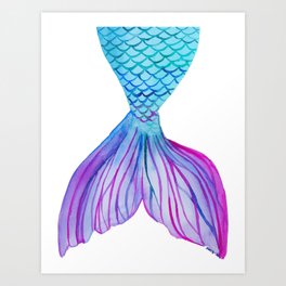 Colorful watercolor mermaid tail Art Print