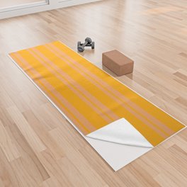 [ Thumbnail: Brown & Orange Colored Striped/Lined Pattern Yoga Towel ]