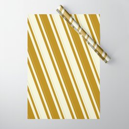 [ Thumbnail: Dark Goldenrod & Beige Colored Stripes Pattern Wrapping Paper ]