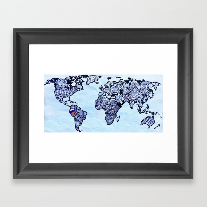 World map with Ecuador accent Framed Art Print