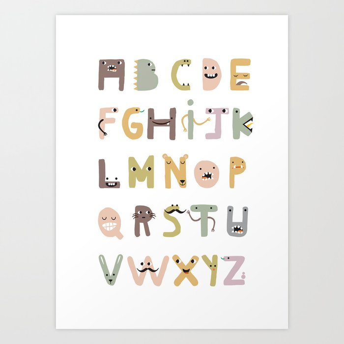 ABC The Monster Alphabet - neutral tones Art Print