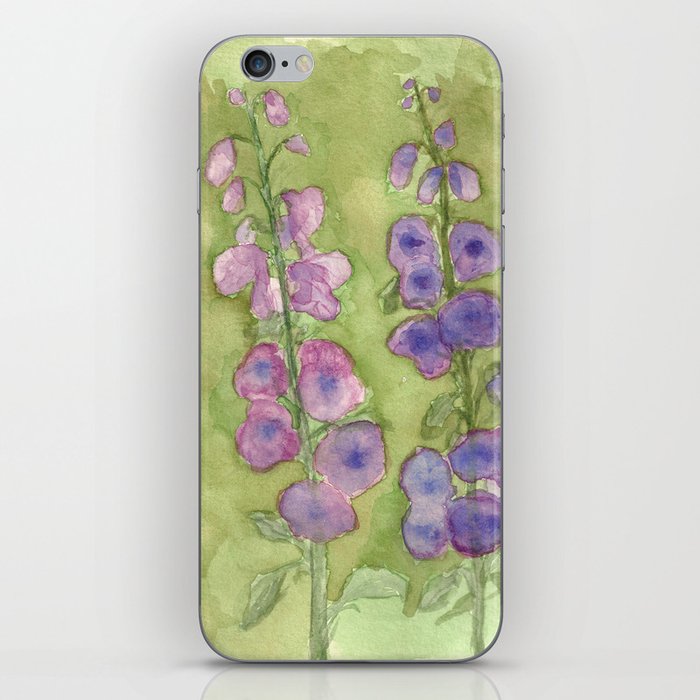 Hollyhock Foxglove Watercolor Muted Tones iPhone Skin