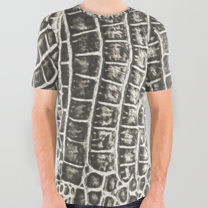 Black And White Alligator Skin All Over Graphic Tee