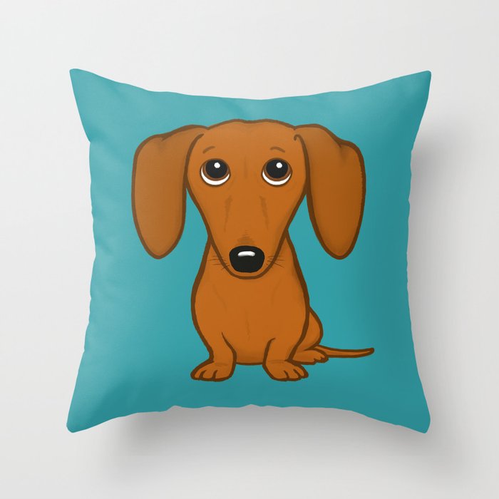 Cute Dachshund | Cartoon Wiener Dog Throw Pillow