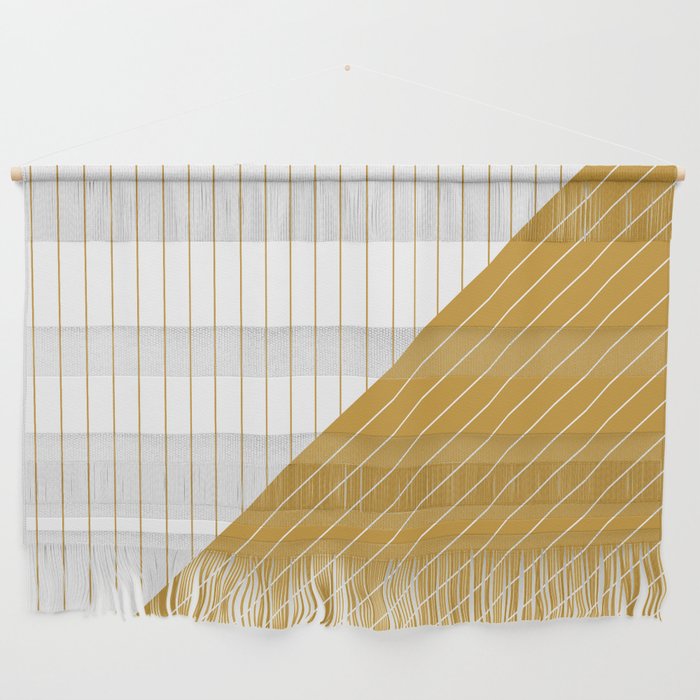 Elegant Pinstripes and Triangles White Yellow Gold Wall Hanging