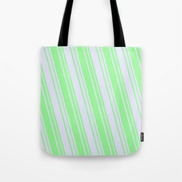 [ Thumbnail: Green & Lavender Colored Striped/Lined Pattern Tote Bag ]