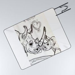 Mother Rhino and Calf Picnic Blanket