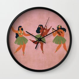 Hawaiian Hula Dancer Girls on Aged Pink Wall Clock