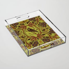 Crow & Dragonfly Floral in Retro Olive Green & Orange Acrylic Tray