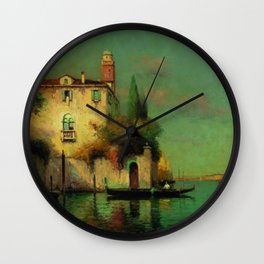 Gondolier à Venise - Venice, Italy landscape painting by Antonie Bouvard Wall Clock