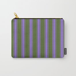 [ Thumbnail: Dark Olive Green and Purple Colored Lines Pattern Carry-All Pouch ]