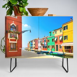 Burano island, colorful houses and boats Credenza