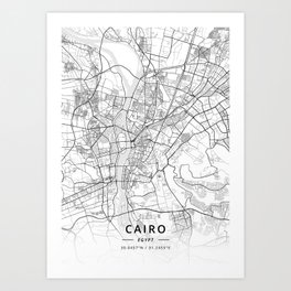 Cairo, Egypt - Light Map Art Print