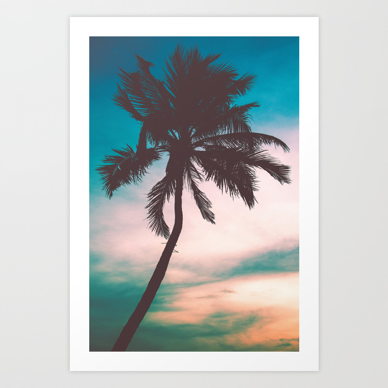 Tropical Sunrise Behind Palm Tree Art Print By Redwyverndesigns Society6