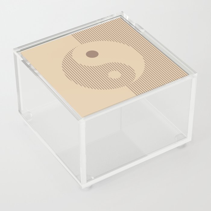 Geometric Lines Ying and Yang VI in Dark Brown Beige Acrylic Box
