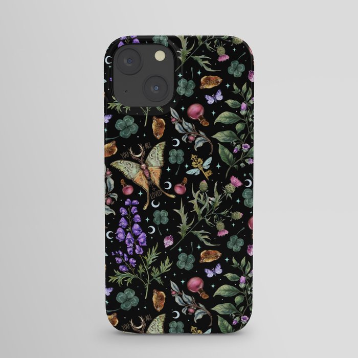 Witchy magical pattern. Nightshade. Mugwort. iPhone Case