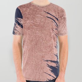 Navy blue abstract faux rose gold brushstrokes All Over Graphic Tee