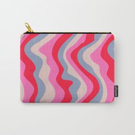 GOOD VIBRATIONS GROOVY MOD RETRO WAVY STRIPES in FUCHSIA PINK RED LAVENDER Carry-All Pouch