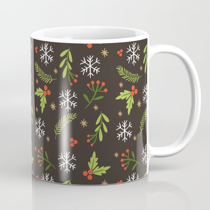 Christmas Pattern Floral Leaf Black Retro Coffee Mug