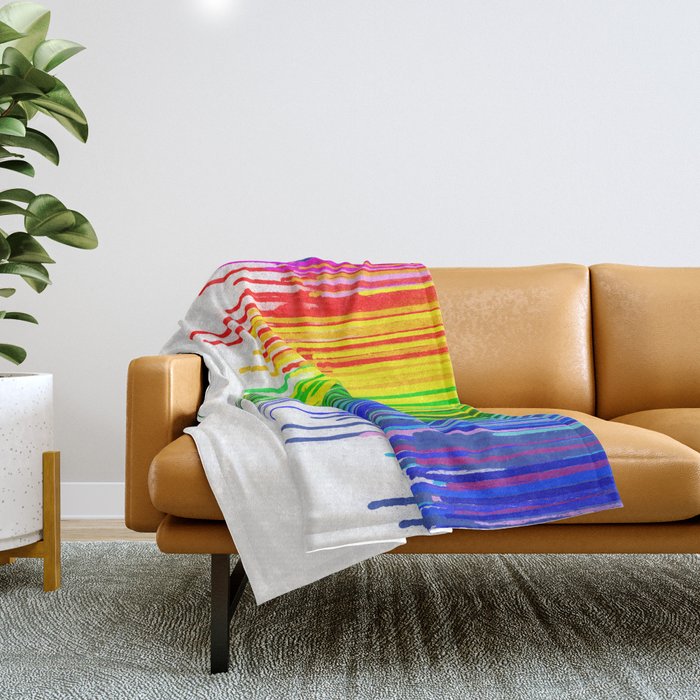 Rainbow Paint Drops on White Throw Blanket