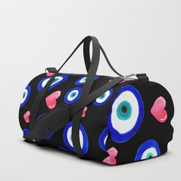 Scattered Evil Eye & Hearts Love (on black) Duffle Bag