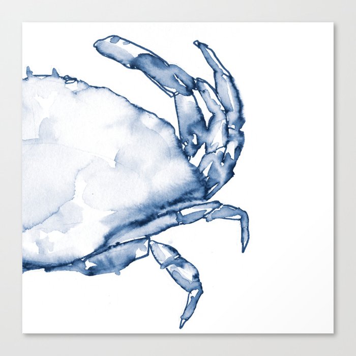 Coastal Crab in Watercolor, Navy Blue (Right Half in Set) Canvas Print