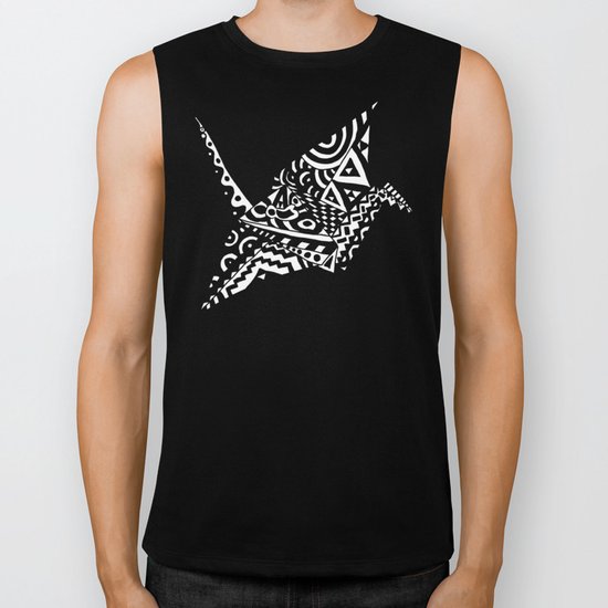 Paper Crane Bird Origami Doodle Biker Tank