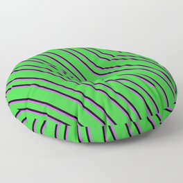 [ Thumbnail: Lime Green, Black, and Orchid Colored Stripes Pattern Floor Pillow ]