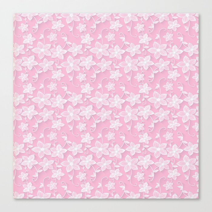 White Lace Floral On Pink Elegant Collection Canvas Print