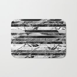 Black And White Layered Collage - Textured, mixed media Bath Mat | Slices, Paintspat, Stripes, Stripey, Swirl, Blackandwhite, Collage, White, Sediment, Textured 