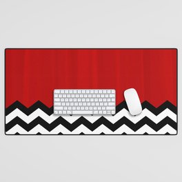 Red Black White Chevron Room w/ Curtains Desk Mat