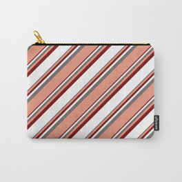 [ Thumbnail: Dim Gray, Dark Salmon, Maroon & White Colored Lines/Stripes Pattern Carry-All Pouch ]