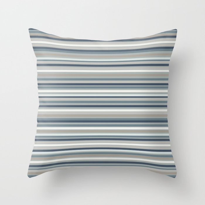 Fine Stripes Pattern in Neutral Blue Gray Tones Throw Pillow