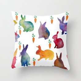 Rabbits watercolor bunnies colorful art  Throw Pillow